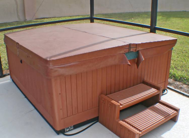 Covered Hot Tub Spa In Residential Home Backyard