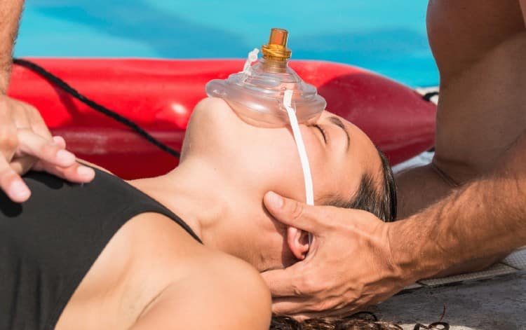 Drowning Victim With Being Resuscitated With Cpr Mask