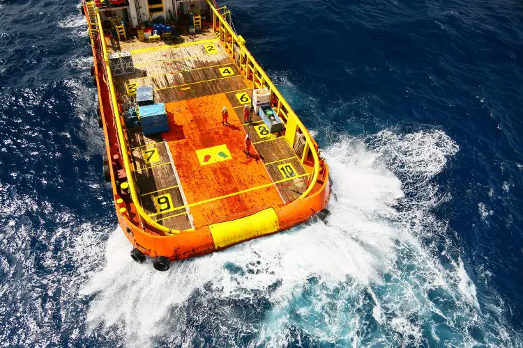 Maritime Workers Boat Splashed By Ocean Waves